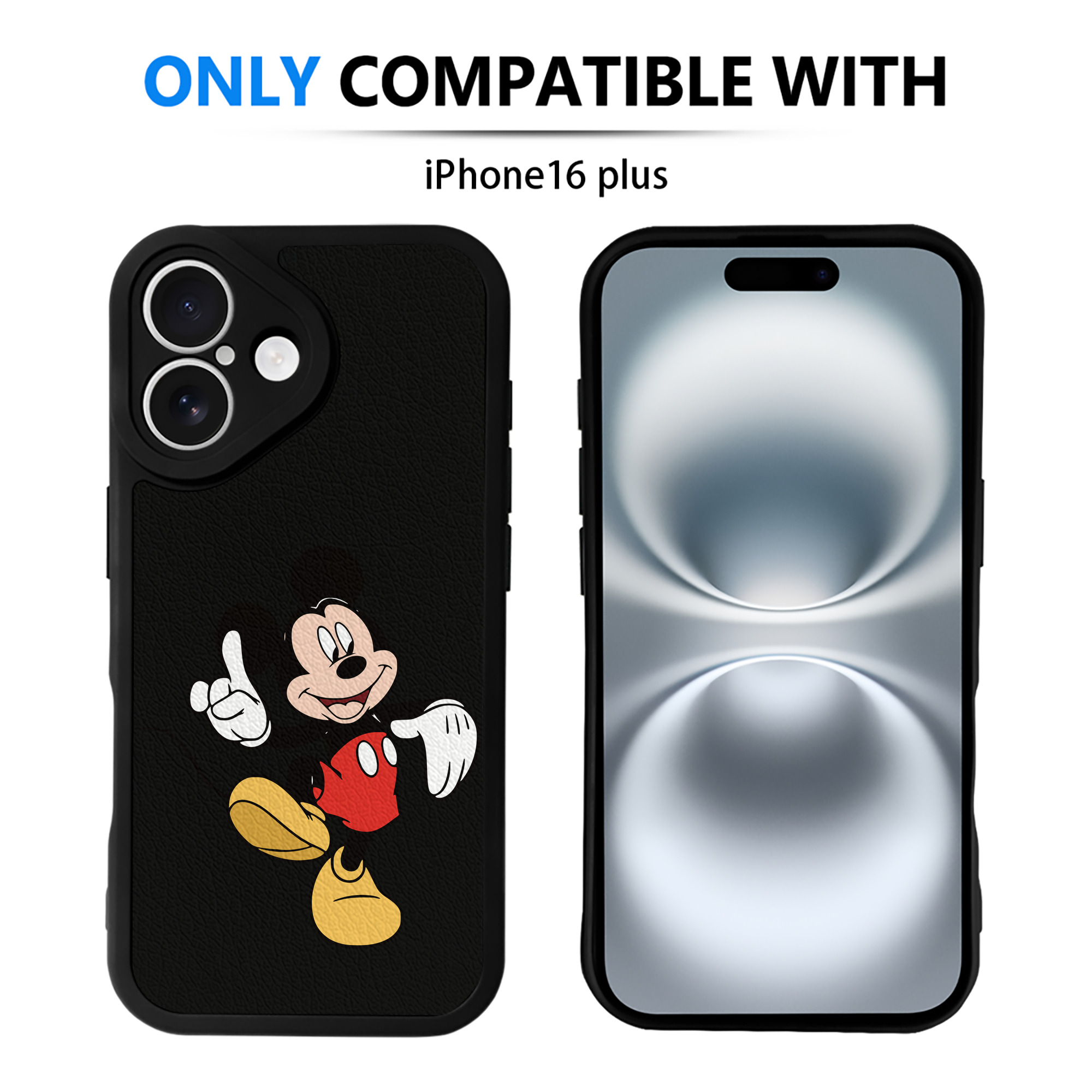 （画像用） ミッキーマウス Mickey Mouse 【iPhone 16シリーズ対応】シリコンスマホケース（レザー調） 材質：シリコン